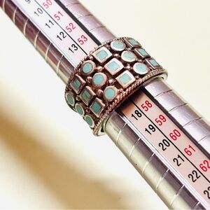 Sterling Silver Turquoise Mosaic Inlay Ring Size 7.5